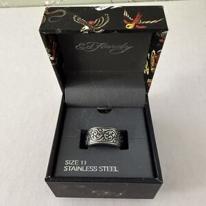 Ed Hardy Men's Black and Silver Ring